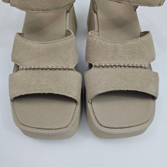 NEW UGG New Heights Sandal Womens 12 Tan Suede Platform Chunky Wedge Ankle Strap - Picture 5 of 14
